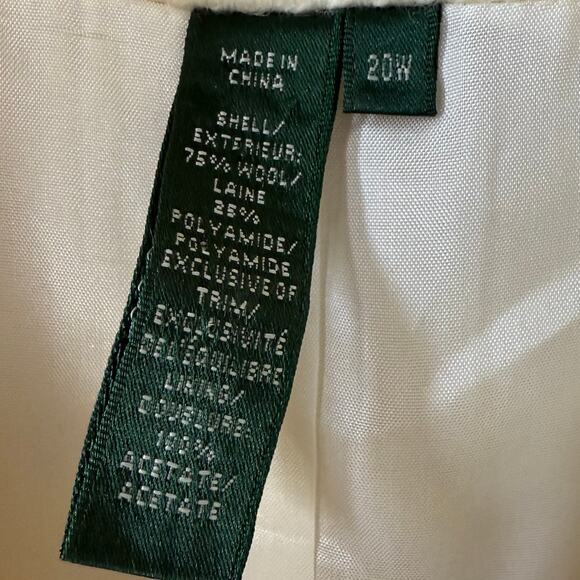 Lauren Ralph Lauren Cream wool blend 3/4 jacket black trim size 20W - Picture 3 of 10